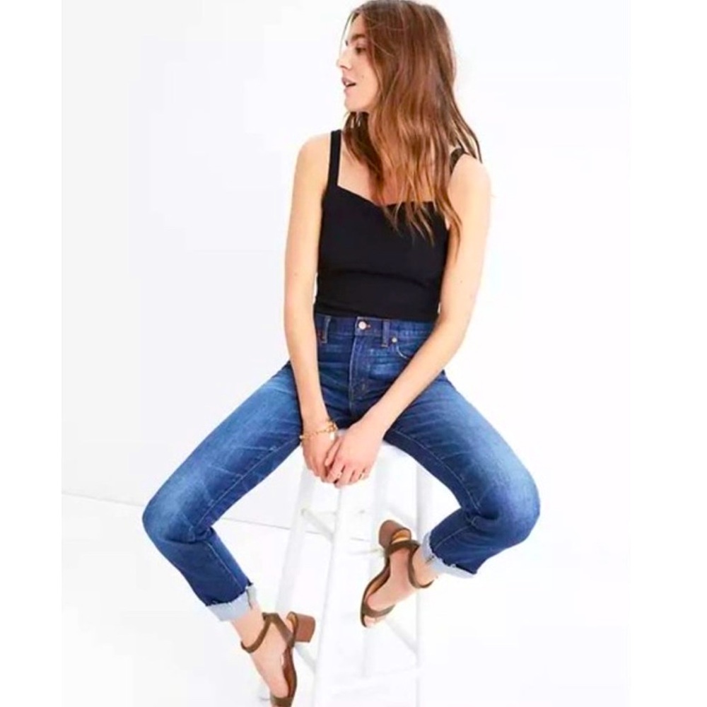 Madewell Slim BoyJean Boyfriend Raw Hem Crop Jeans Dark Wash Size 28